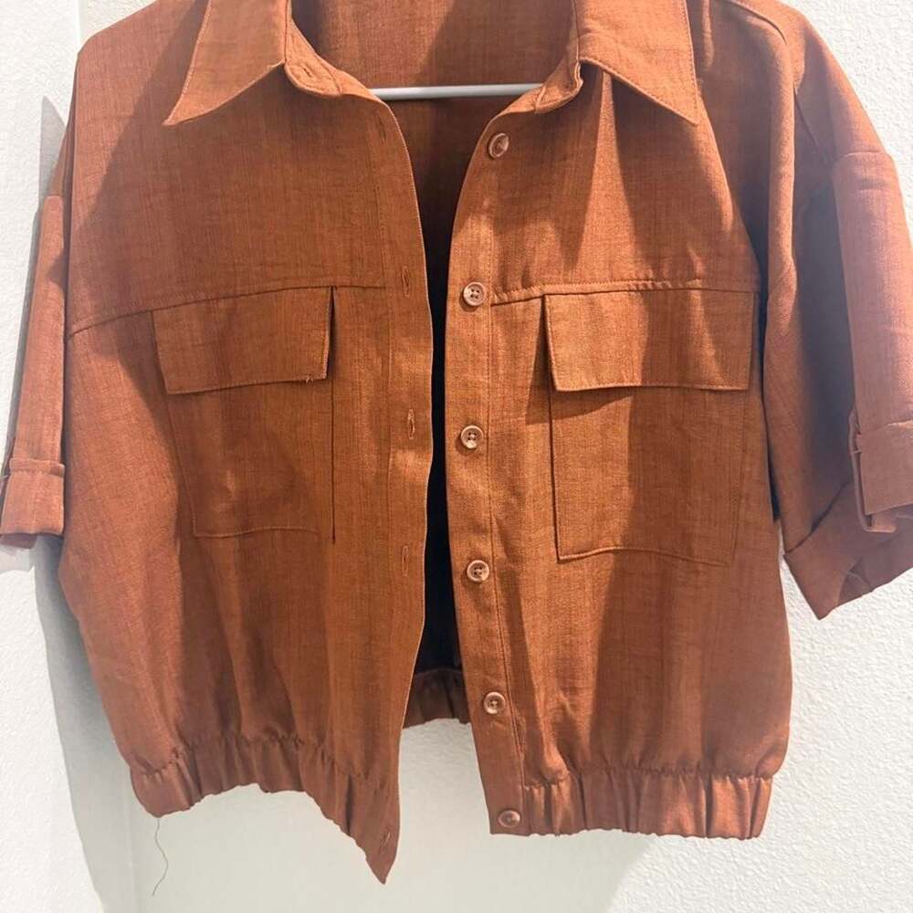 Liberty Love Rust Orange Cropped Utility Button-Up Shirt XL